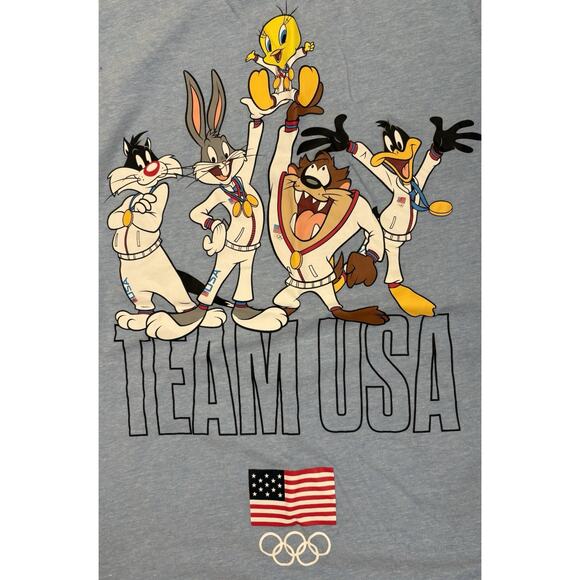 Looney Tunes Men’s Blue T-shirt USA Olympics Flag Short Sleeve Size Medium - Picture 5 of 5